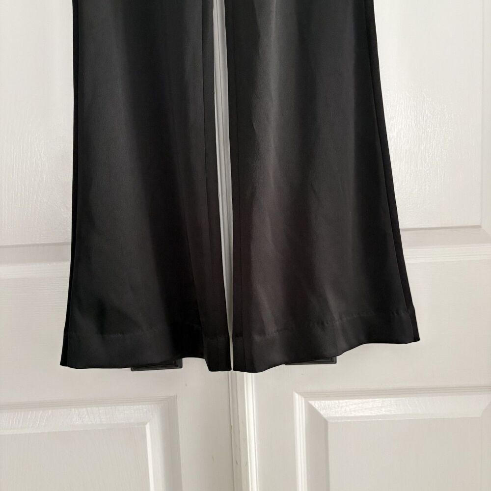 Alice + Olivia Women's Black High-Rise Wide Leg Satin Pants Size 0 Pockets - Picture 5 of 12